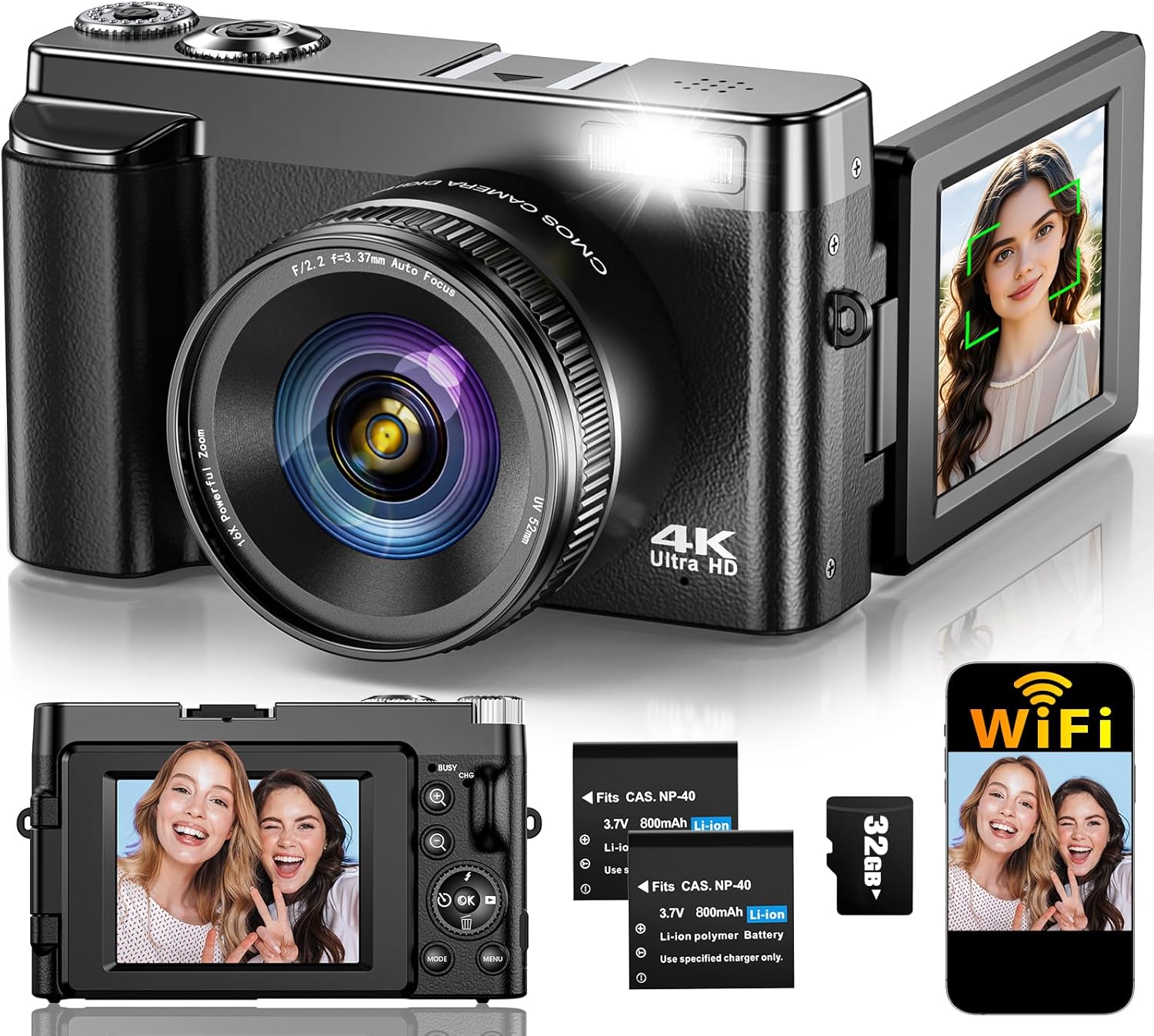 4K 64MP WiFi Digital Camera for Vlogging & Photography