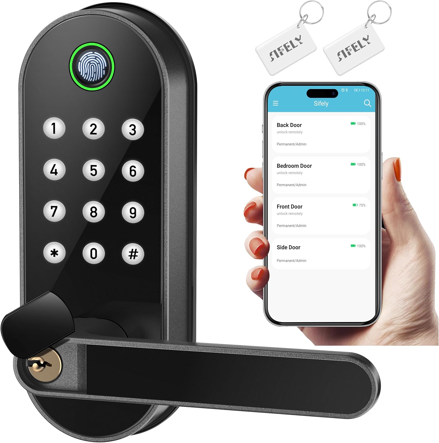 Fingerprint Smart Door Lock with Handle & Keypad - Bluetooth Keyless Entry, App & Code Access for Alexa & Google Home
fingerprint-smart-door-lock-handle-keypad-bluetooth-keyless