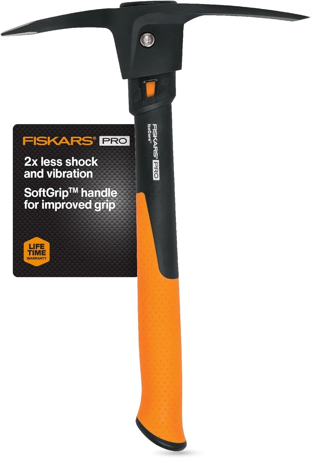 Fiskars IsoCore Pickaxe Mattock with Shock-Absorbing Handle, Dual-Head Tool for Roots & Rocks,...