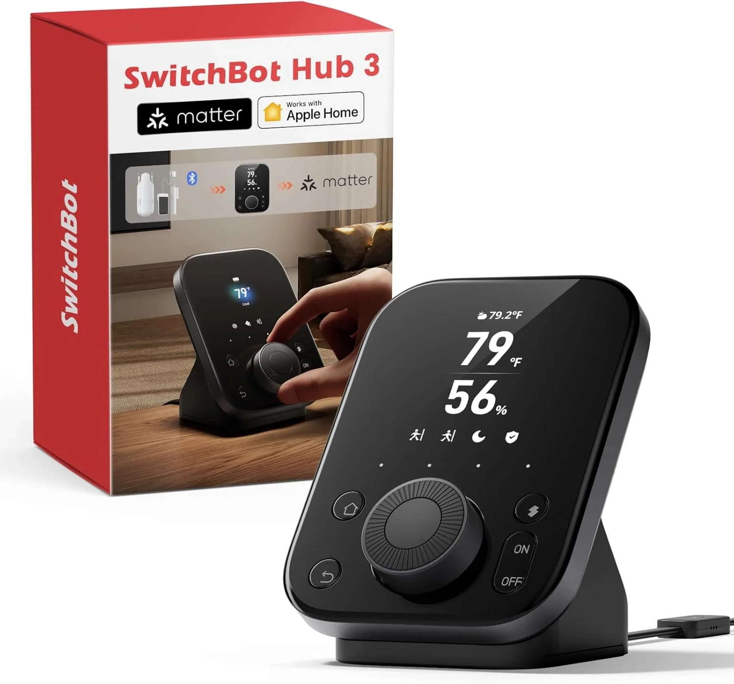 SwitchBot Hub 3 (3rd Gen), Smart Home Hub with 2.4" IPS Screen & Knob Control, WiFi Thermometer