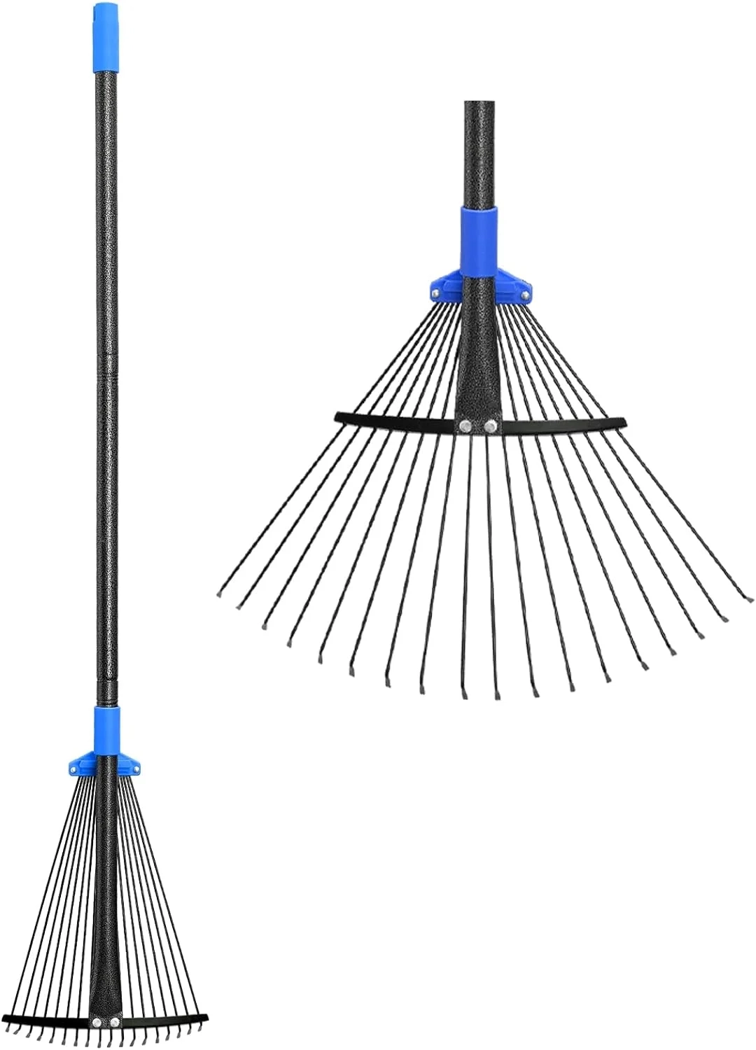 Adjustable Metal Leaf Rake Long Handle, Garden Rakes for Lawns Heavy Duty Leaves with Expandable