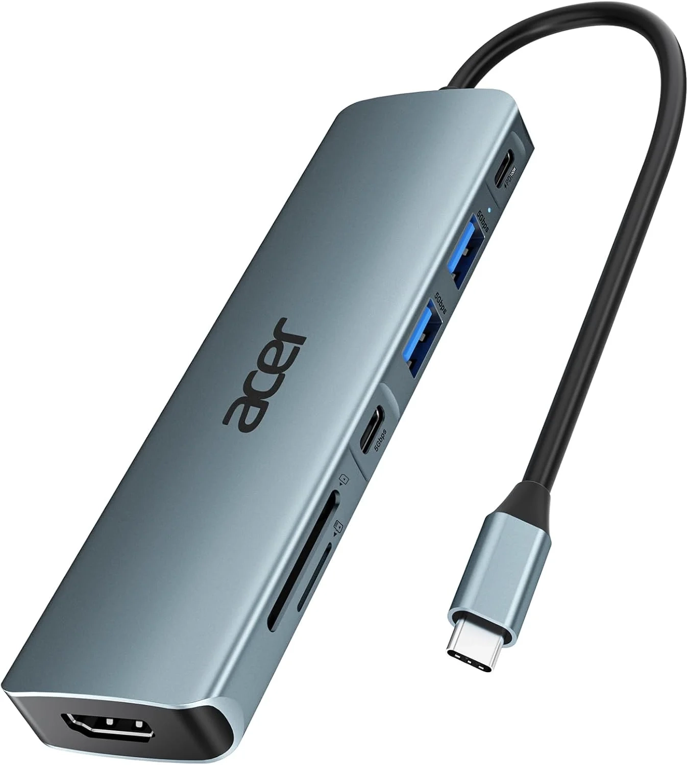 Acer USB C Hub, 7 in 1 Multi-Port Adapter for Laptop, 4K, HDMI Splitter with 2 USB A 3.1 & Type-C