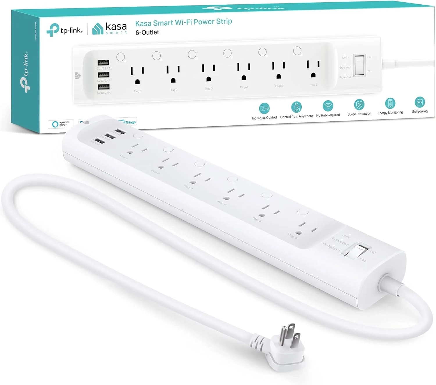 Kasa Smart Plug Power Strip HS300, Surge Protector with 6 Individually Controlled Smart Outlets...