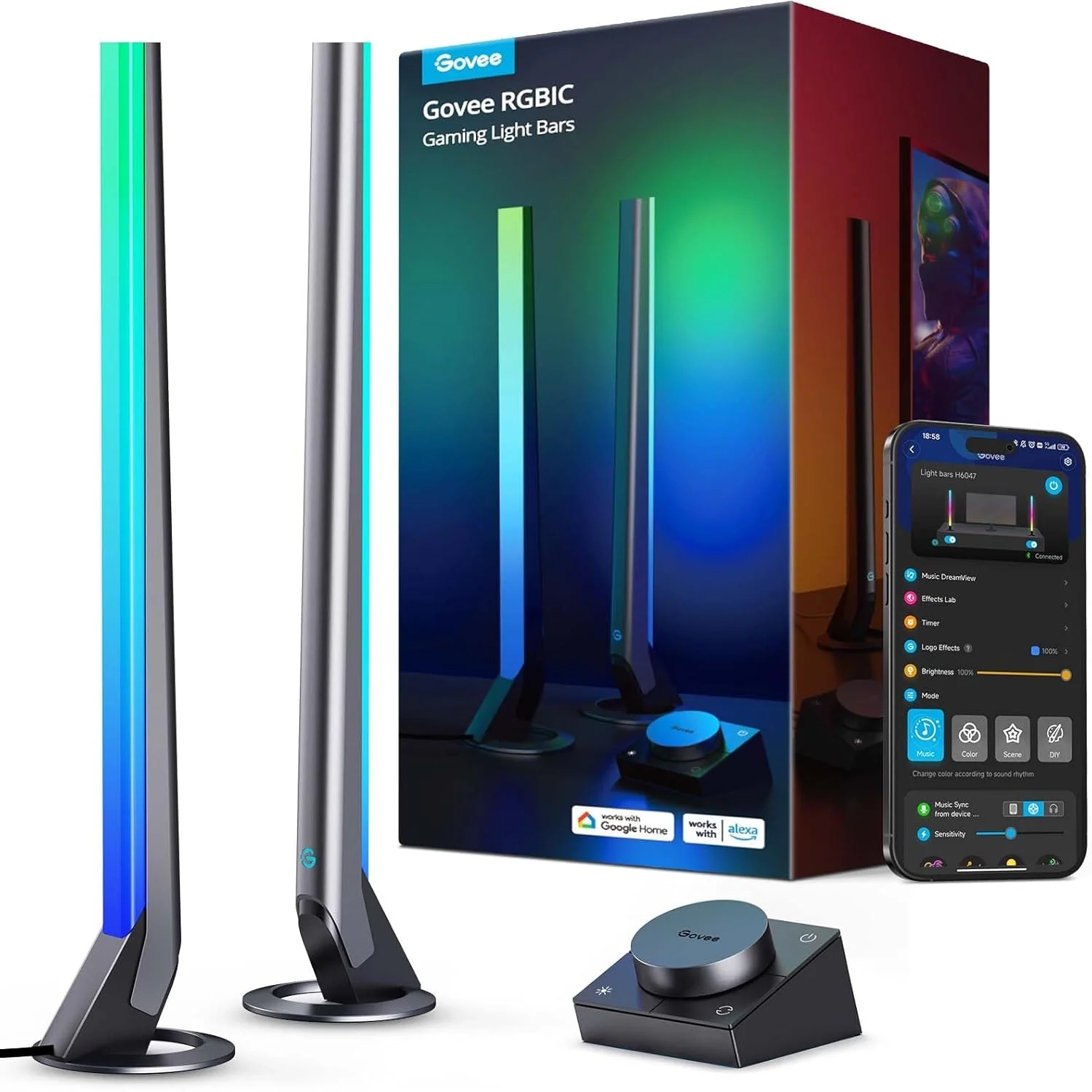 Govee RGBIC Gaming Light Bars H6047 with Smart Controller, Wi-Fi Smart LED Gaming Lights with...