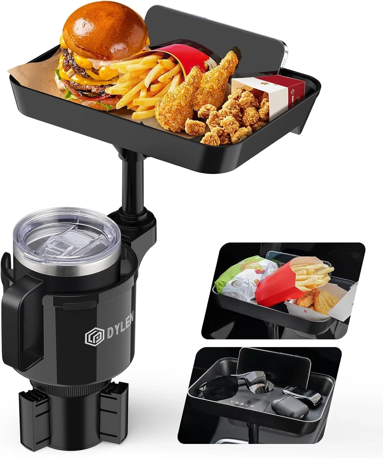 DYLEN Car Cup Holder Tray, Cup Holder Expander Adapter for Car, 9.5 Detachable Car Food Tray Table