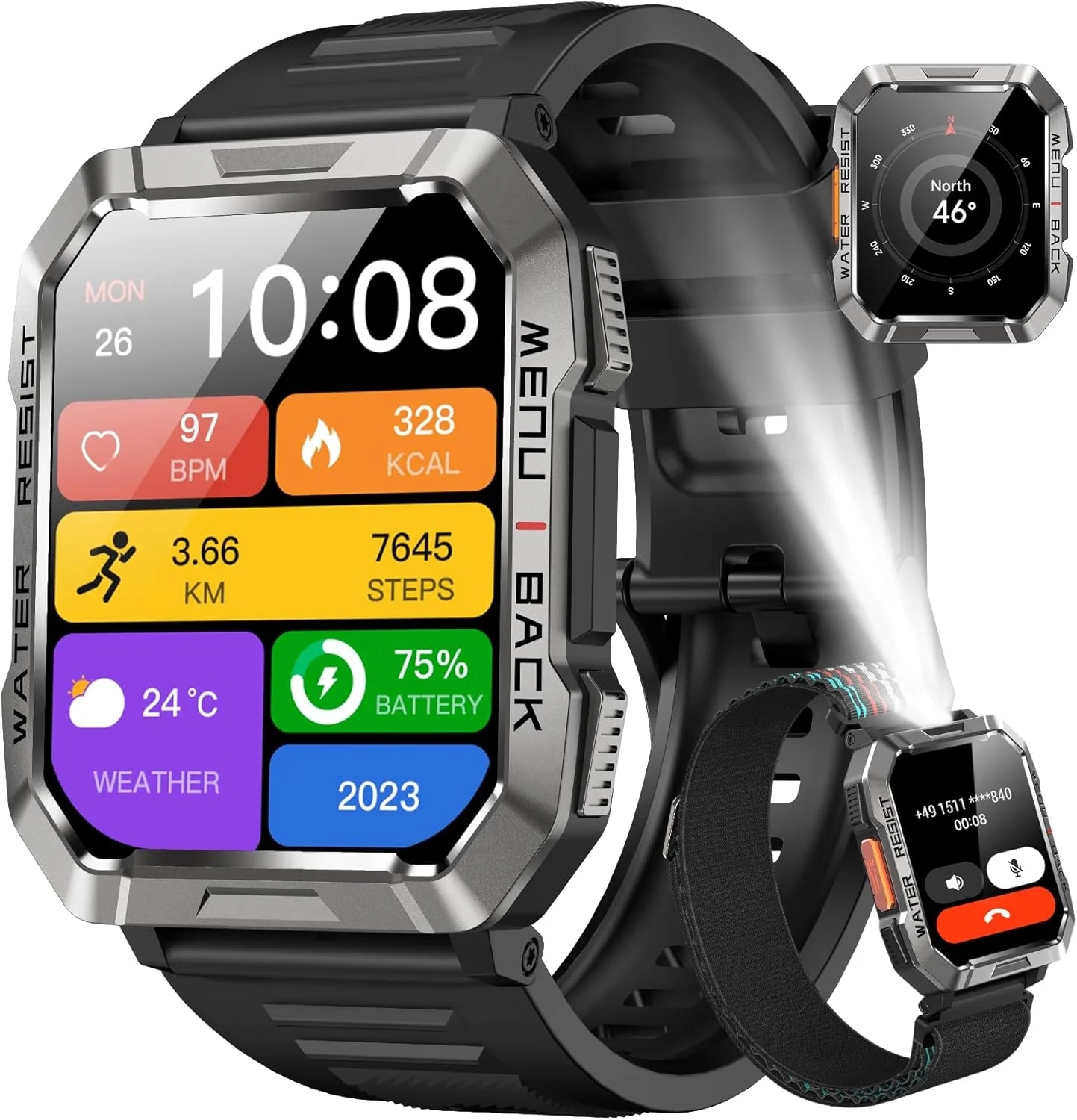 Military Smart Watch for Men(Answer/Make Call), Outdoor Sports Smartwatch with Flashlight/100 Days