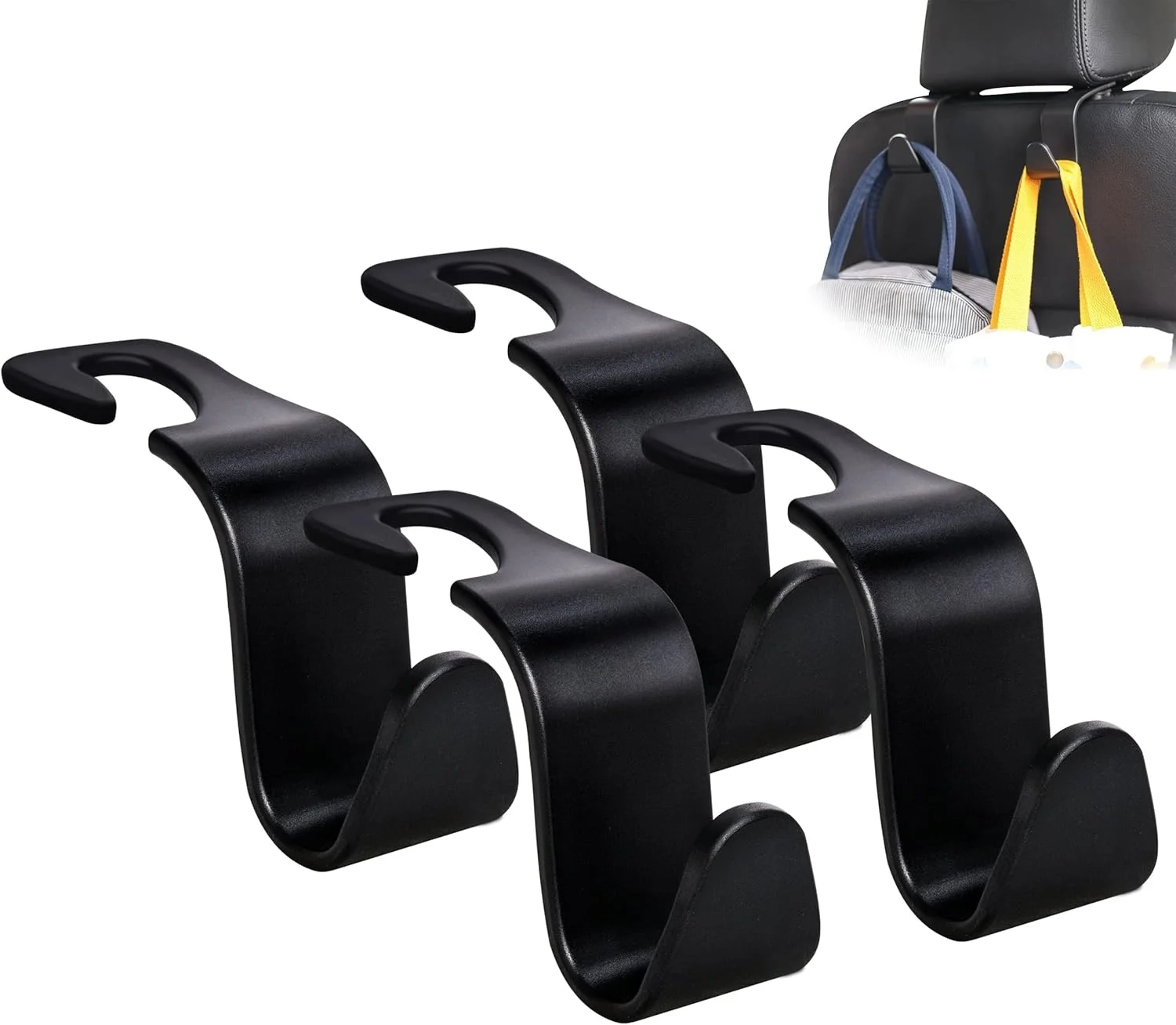 Amooca Car Seat Headrest Hook 4 Pack Hanger Storage Organizer Universal for Handbag Purse Coat...