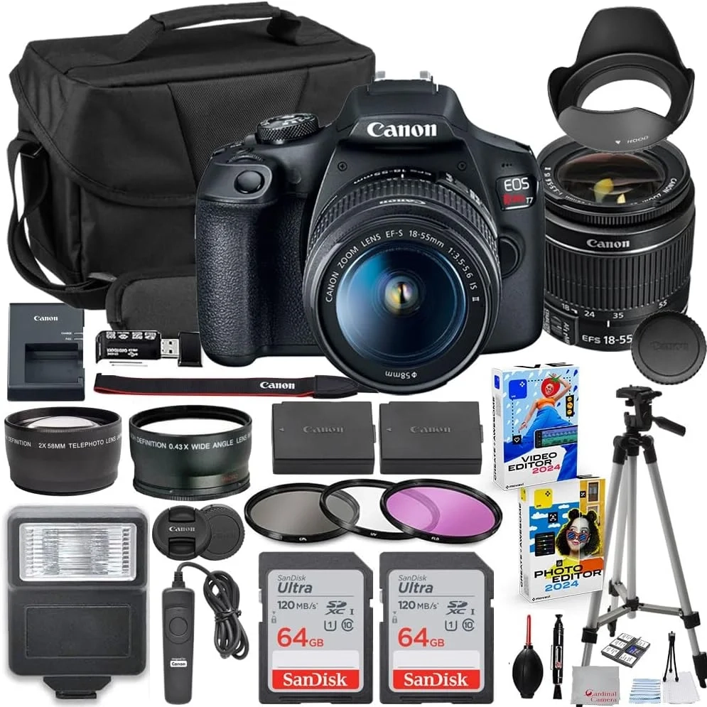 Canon EOS Rebel T7 DSLR Camera with 18-55mm Lens Bundle with Extra Canon Battery + 2X 64GB...