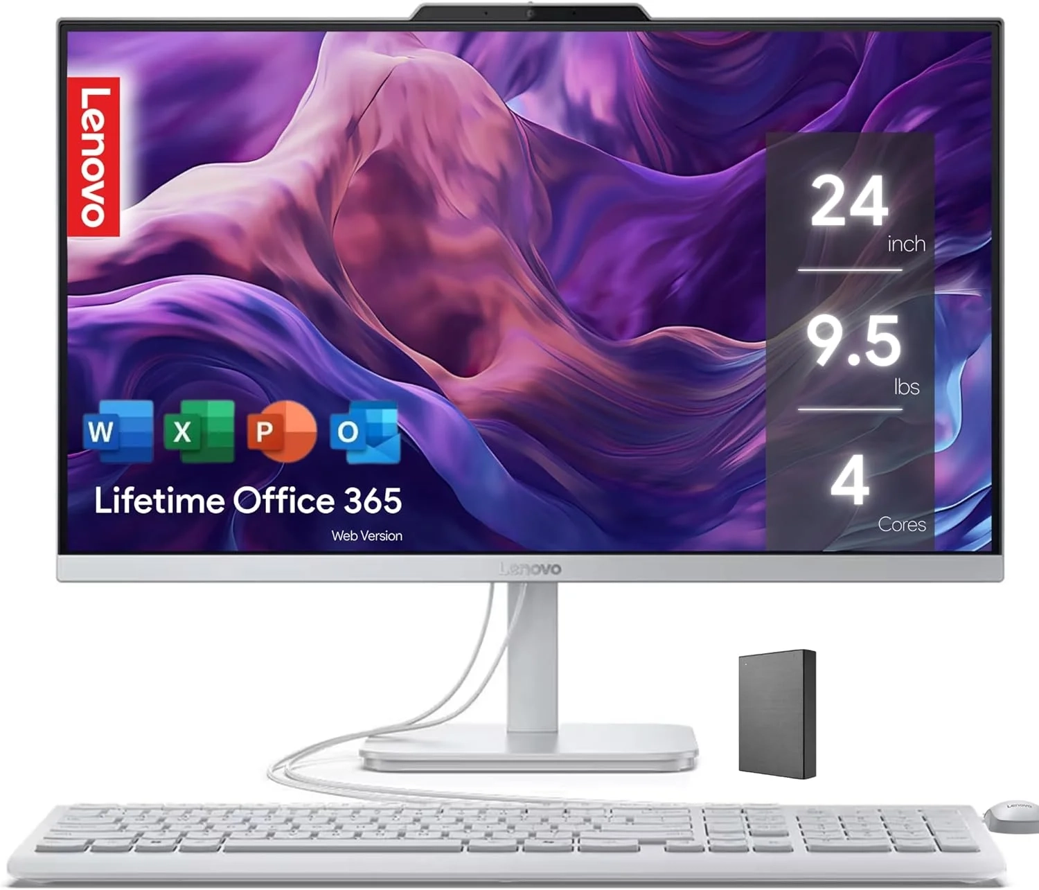 Lenovo IdeaCentre Everyday Tasks 24" Full HD All-in-One Desktop Computer  Lifetime Office 365 for