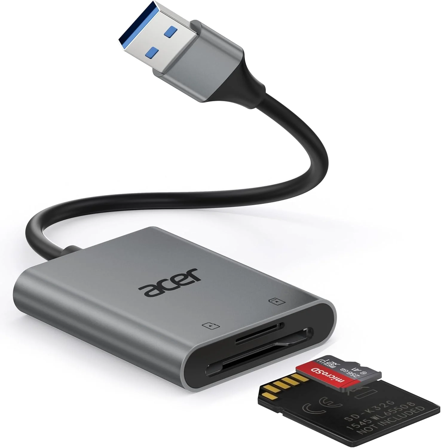 Acer SD Card Reader, USB A 3.0 to Micro Memory Card Reader, Aluminum Dual Slot SD to USB Adapter