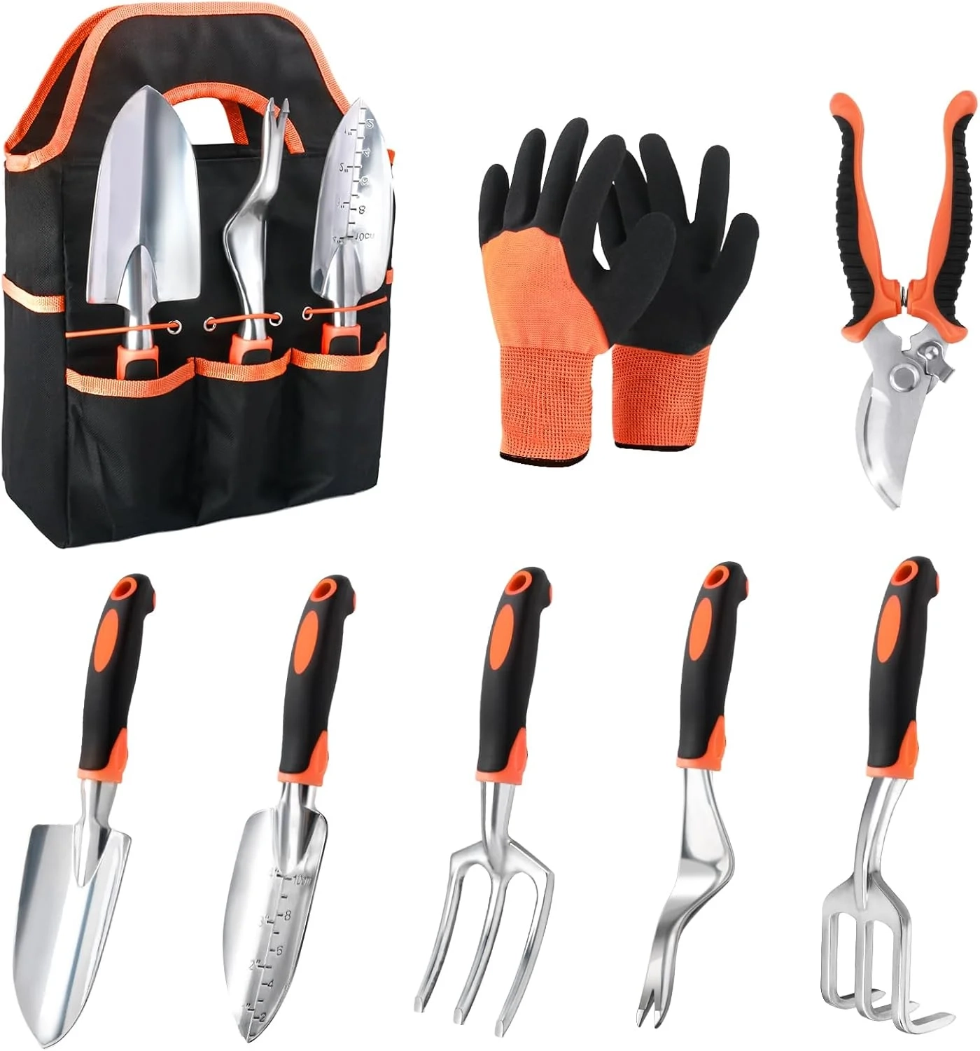 Garden Tools Set, 8 Piece Gardening Tools Set with Non Slip Ergonomic Handle, Heavy Duty Garden