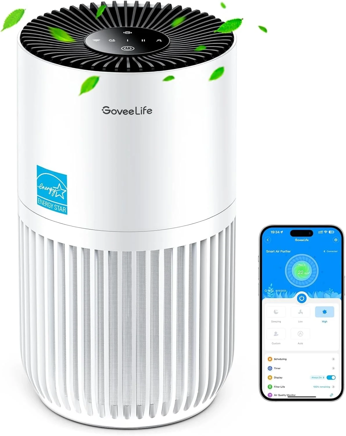 GoveeLife Mini Air Purifier for Bedroom, Smart Filter Air Purifier with App Alexa Control for Pet