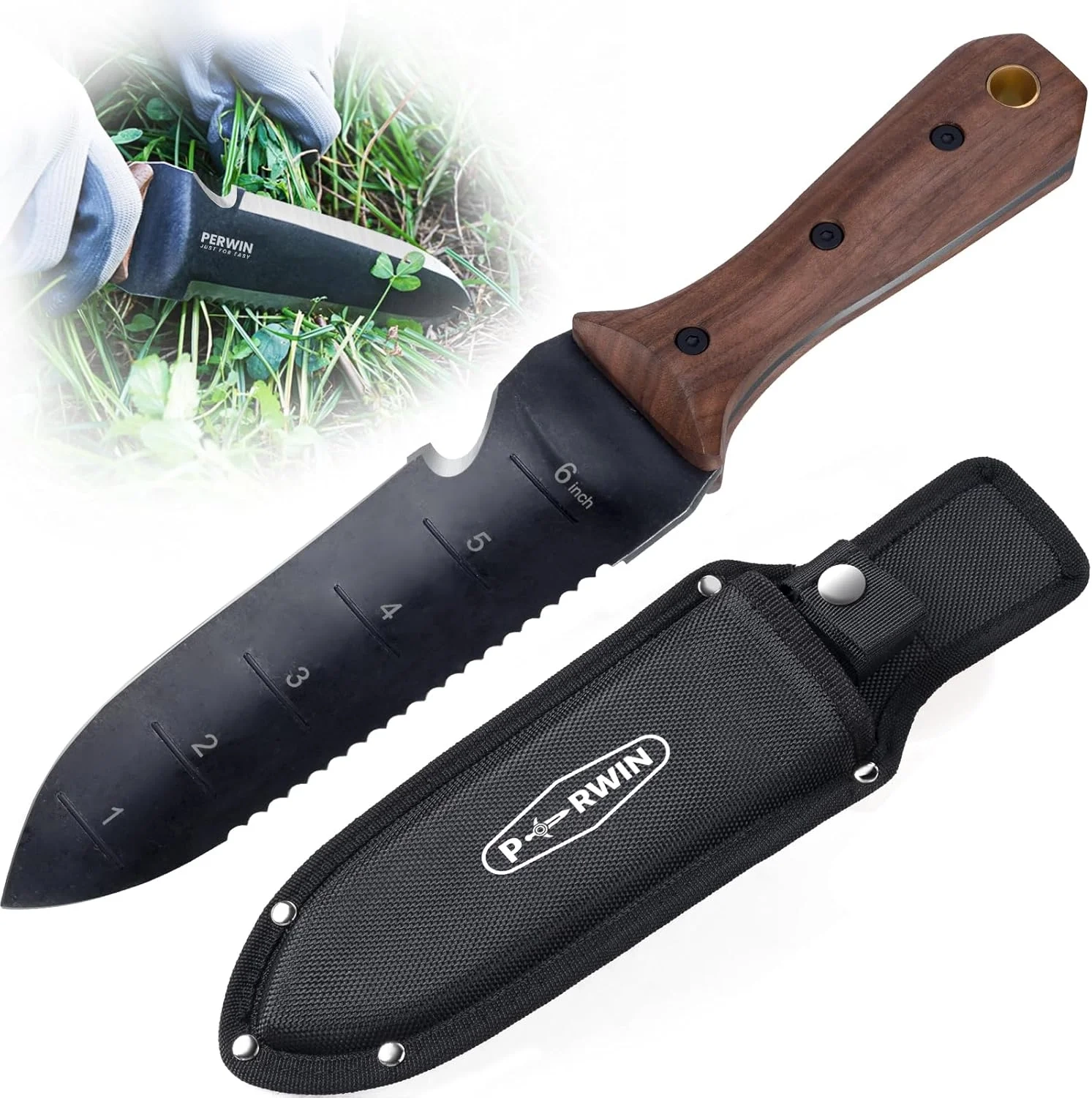 Hori Hori Garden Knife, Garden Tools with Sheath for Weeding, Planting, Digging, 7" Stainless Steel