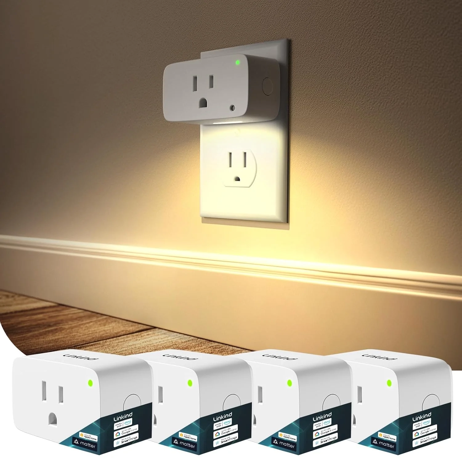 Linkind Matter Smart Plug with LED Night Light, Work with Alexa, Apple Home, Google, Smart Outlet