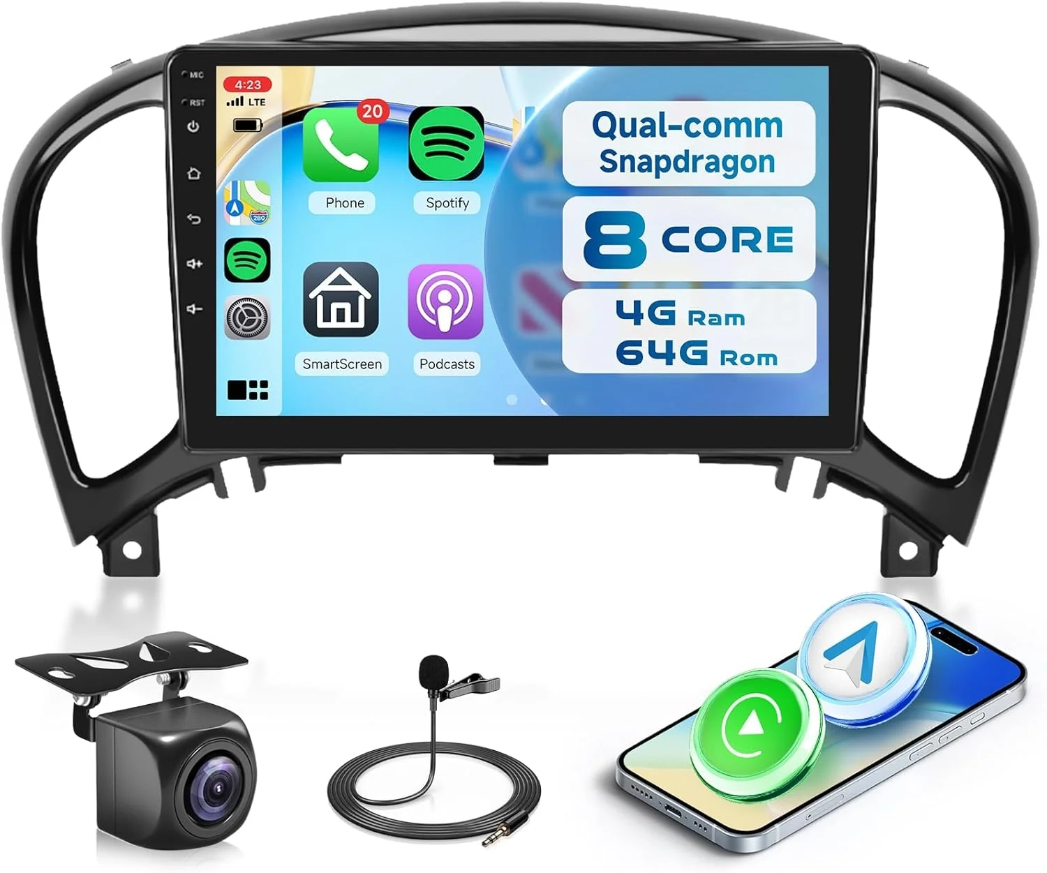 8 Core 4G+64G Qual-comm Snapdragon chip Car Stereo Radio for Nissan Juke 2011-2016, Rimoody Carplay