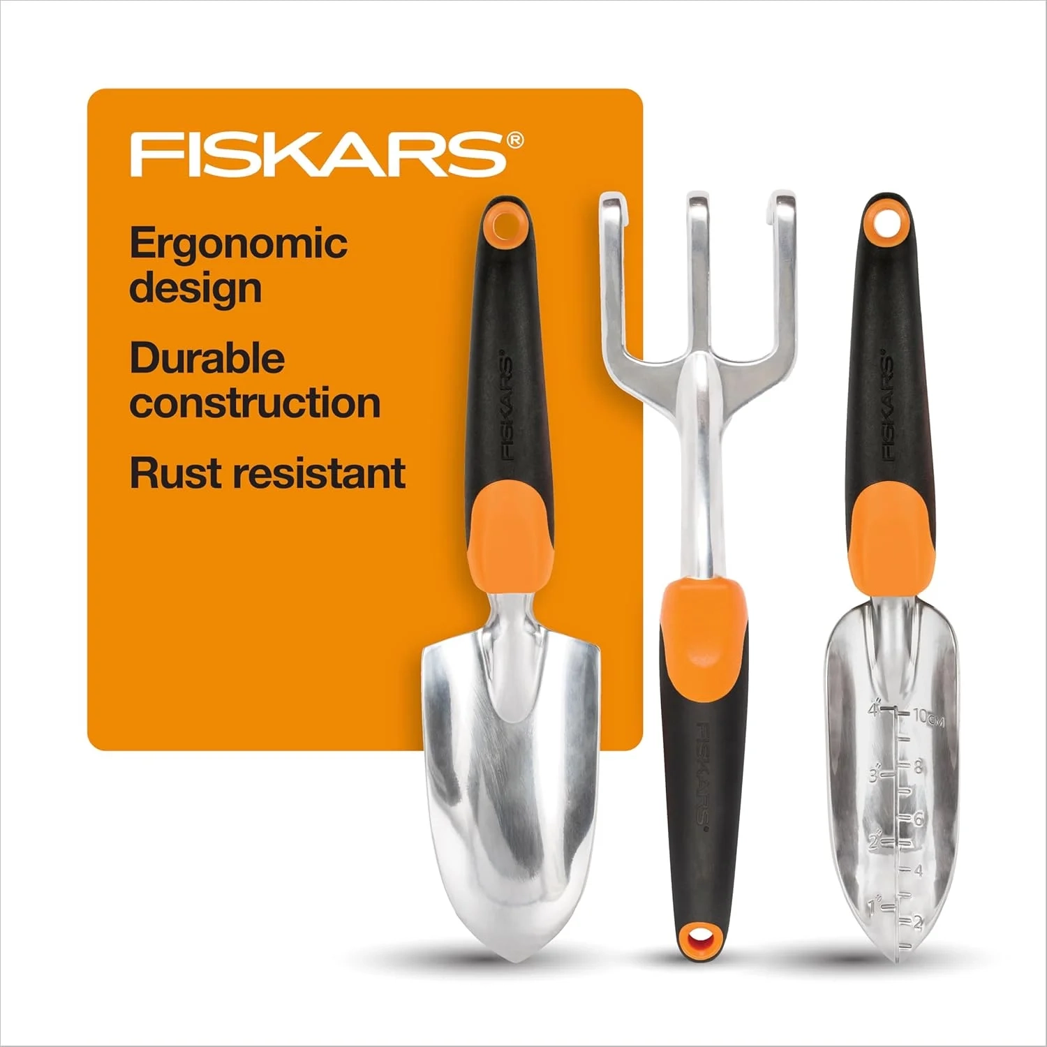 Fiskars 3-in-1 Garden Tool Set, Includes Trowel, Transplanter, and Cultivator for Outdoor