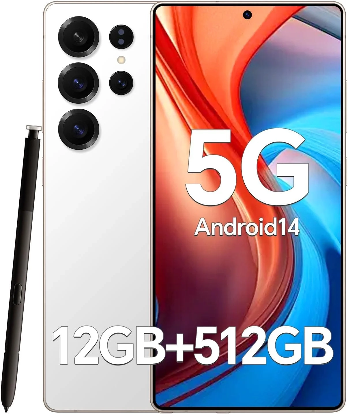 Unlocked Phones R25 Ultra Build-in Pen, Android 14 Cell Phones, 5000mAh Battery, 12GB+512GB...