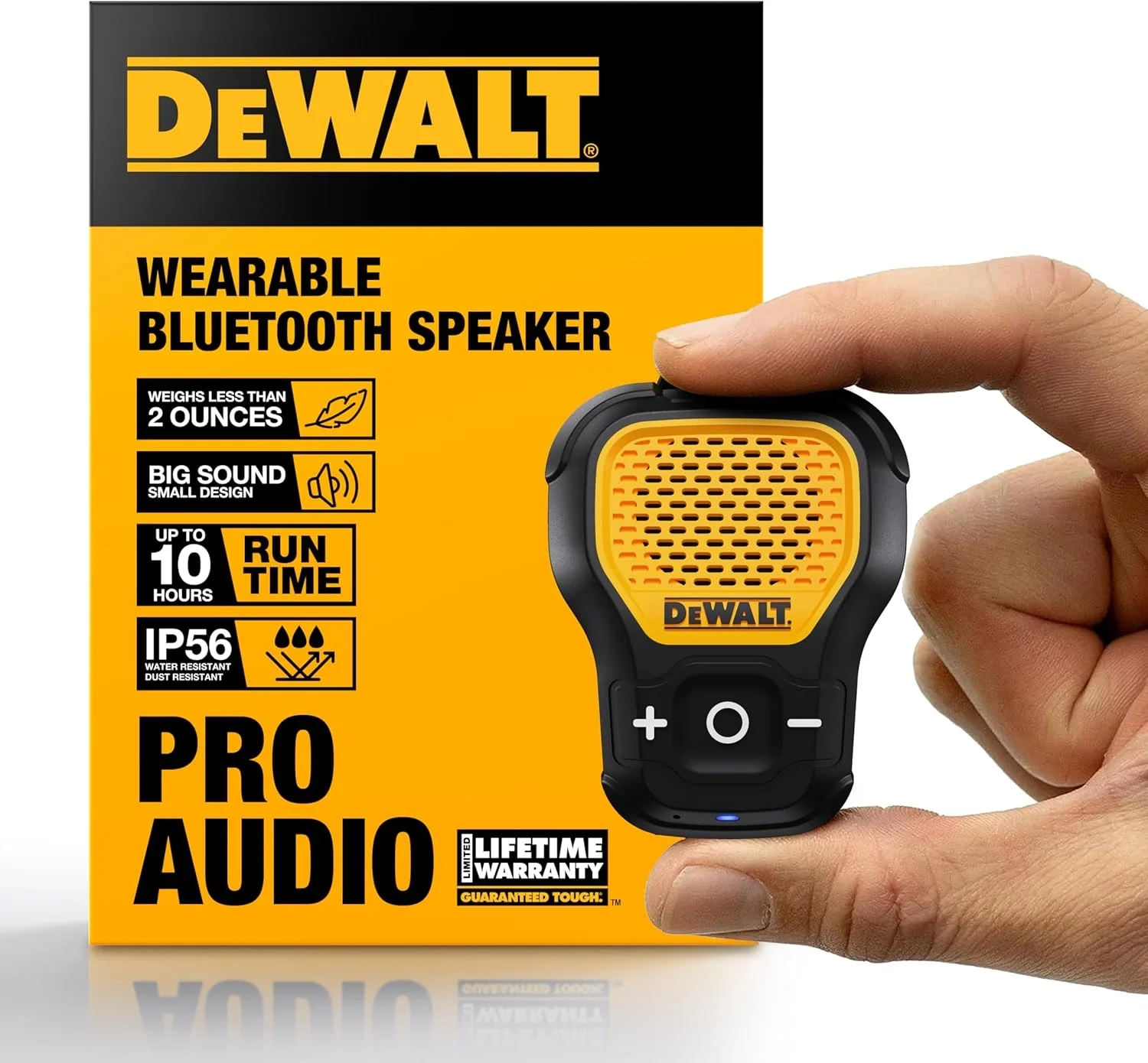 DEWALT Wearable Bluetooth Speaker (Updated Version), Clip-On Wireless Jobsite Pro...