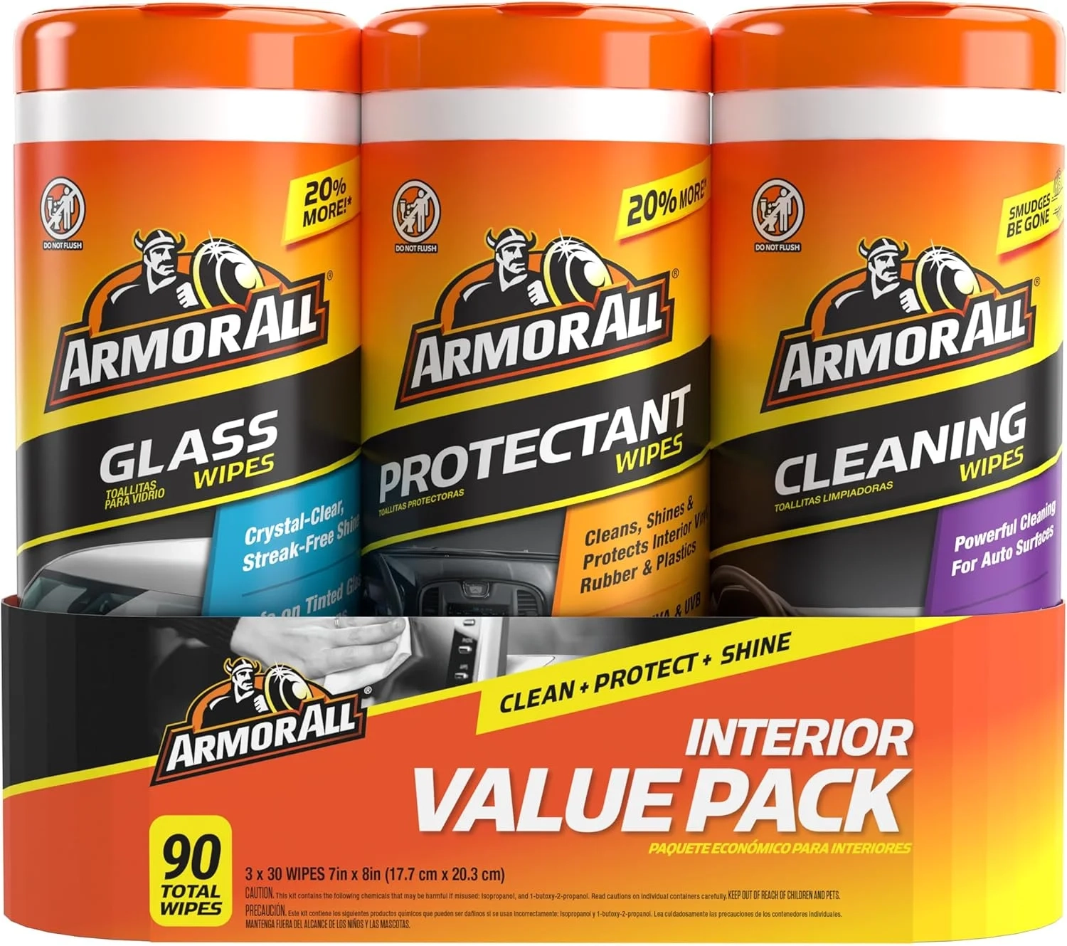 Armor All Protectant, Glass and Cleaning Wipes, Wipes for Car Interior and Car Exterior, 30 Count