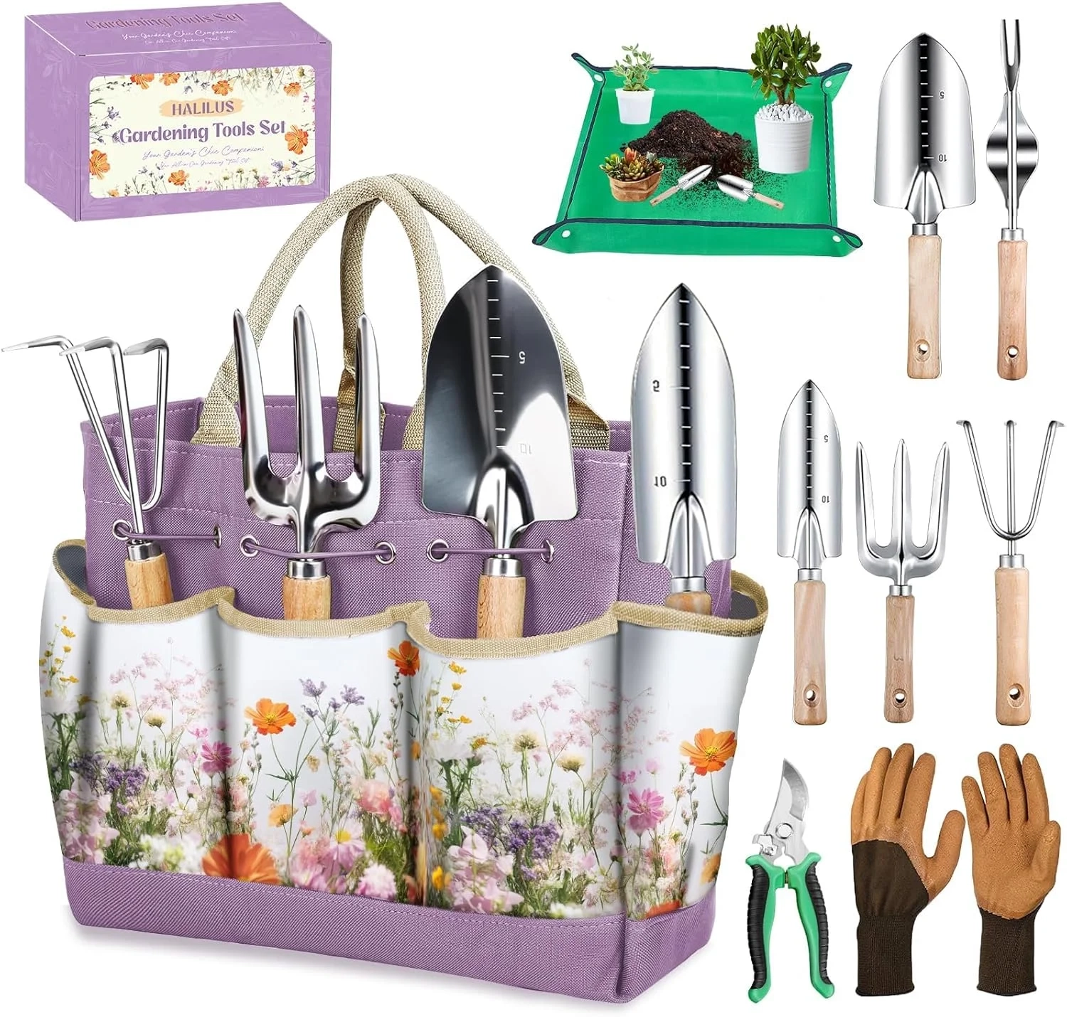 Gardening Tools Set 9-Piece Heavy-Duty Gardening Gifts for Women Mom Wife Gardening Hand Tools with