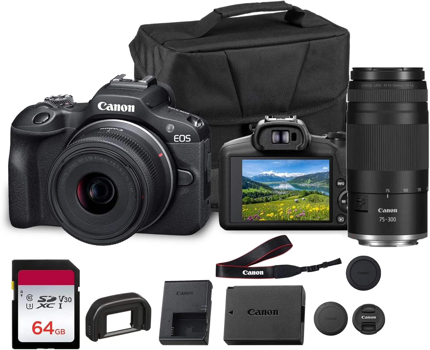 Canon EOS R100 Mirrorless Camera Double Lens Kit with RF-S 18-45mm and RF 75-300mm Lenses |...