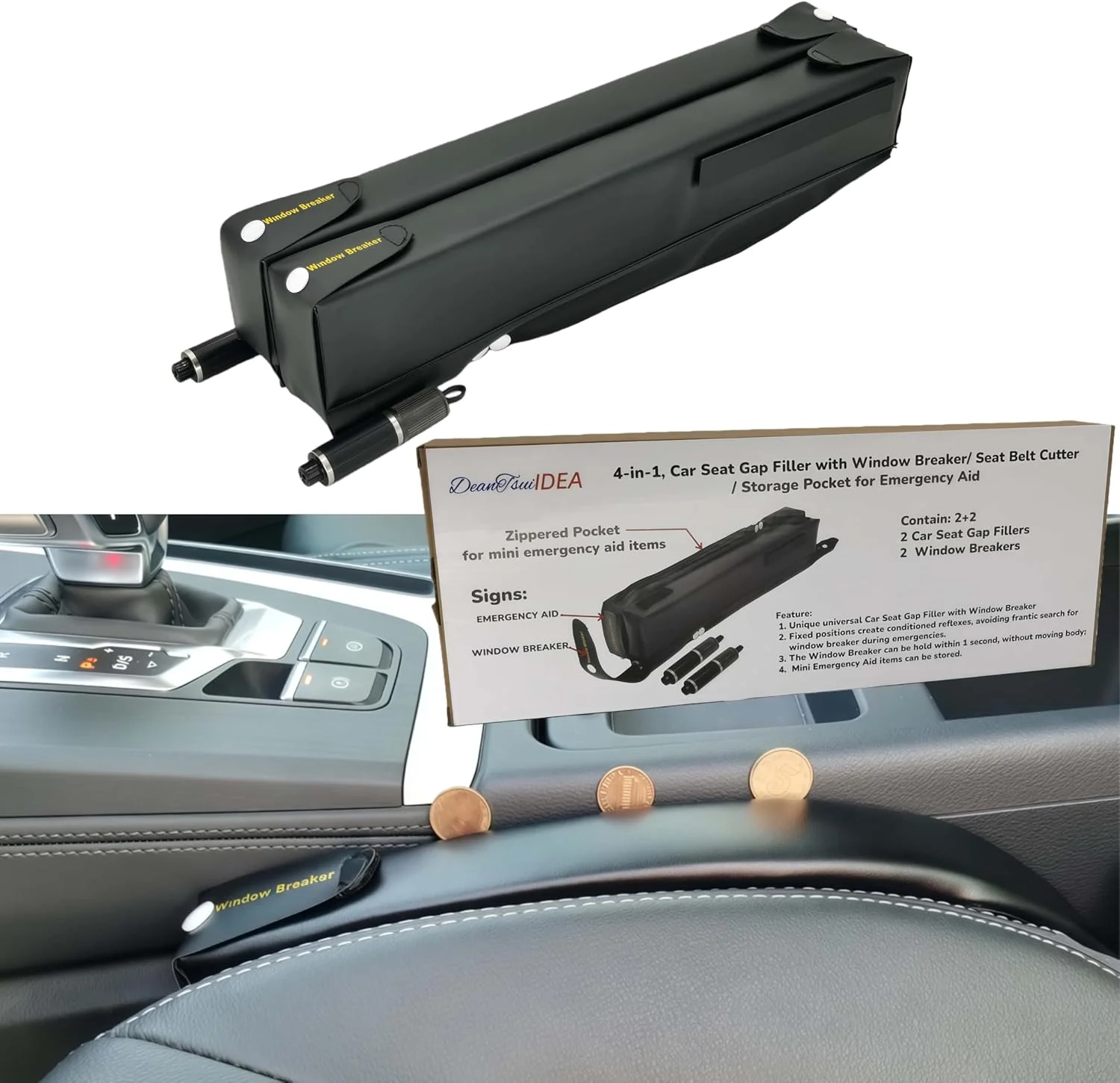 2026 New, Car Seat Gap Filler with Quick Pull Window Breaker | Emergency Escape Tool with
