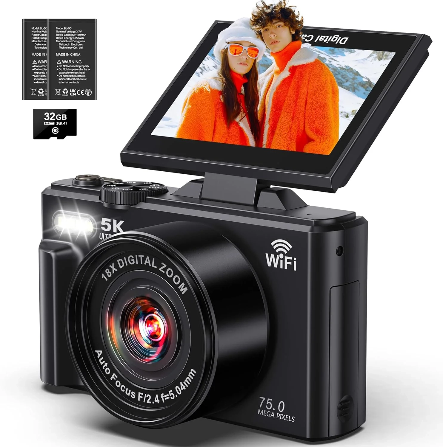 Best 75MP WiFi Digital Camera with 18X Zoom & Flip Screen