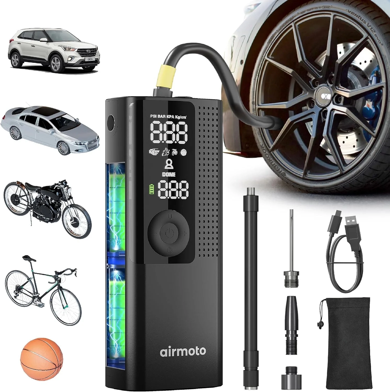 Airmoto Tire Inflator Portable Air Compressor - Air Pump for Car Tires with Digital Pressure...